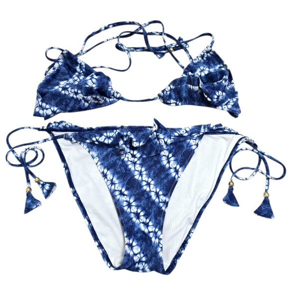 Victorias‎ Secret Womens Blue Tie Dye The Teeny Bikini 2 Pcs Swimsuit Size L - Picture 1 of 9